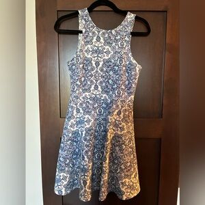 Elegant Blue and White Patterned Dress